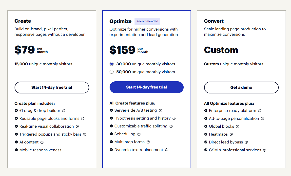 Instapage Yearly Pricing