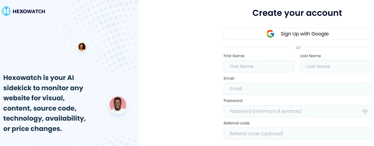 Hexowatch sign up