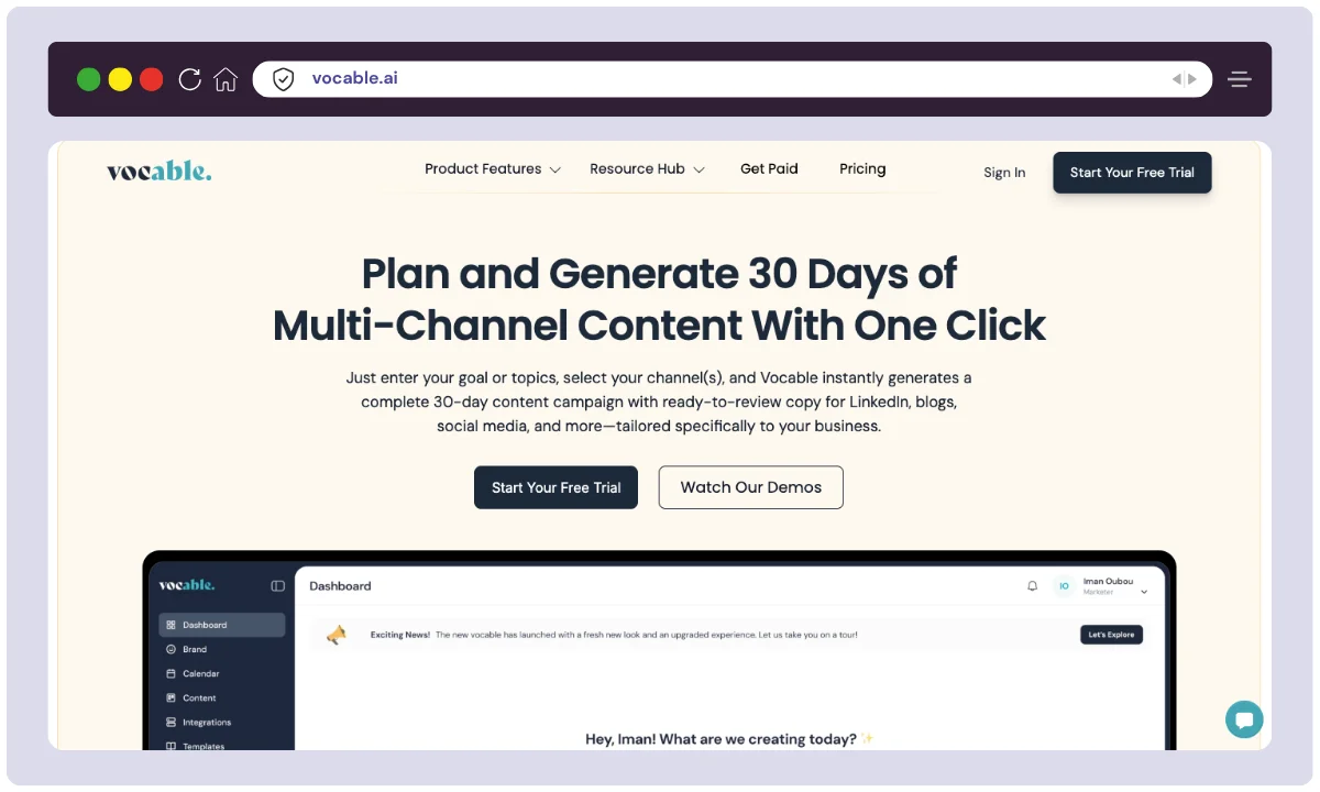 Vocable AI HomePage Overview